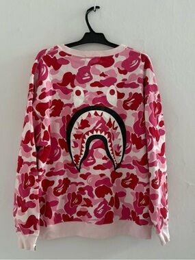 Bape Pink & Red Shark-Camo Crewneck Sweatshirt